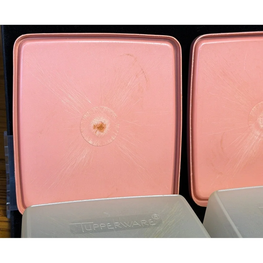 Vintage Tupperware Sandwich Keeper: Set 3 Pink Lids, Square Food Storage 670-31